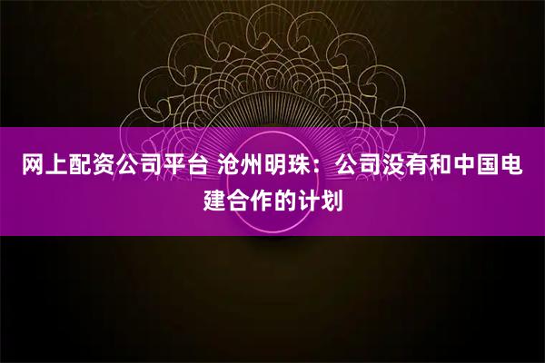 网上配资公司平台 沧州明珠：公司没有和中国电建合作的计划