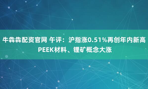 牛犇犇配资官网 午评：沪指涨0.51%再创年内新高 PEEK材料、锂矿概念大涨